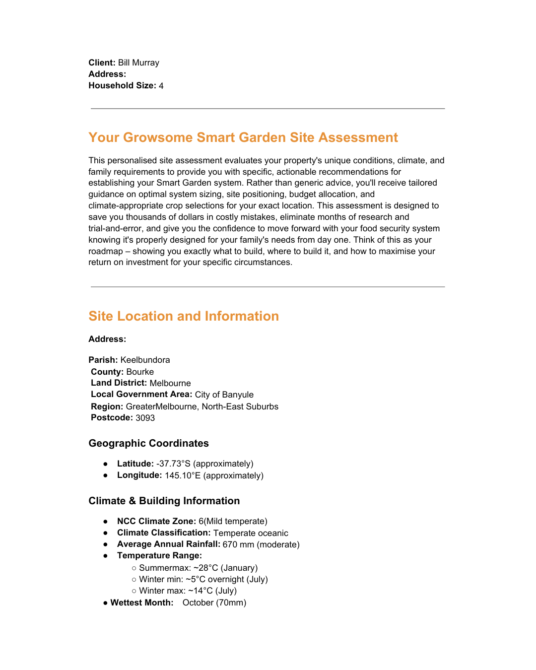 Personalised Site Assessment